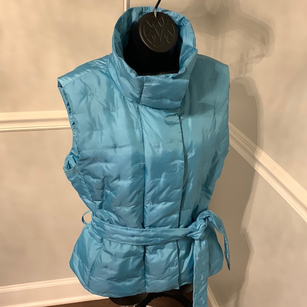 Talbots Aqua Blue Funnel Neck Puffer Vest Size L